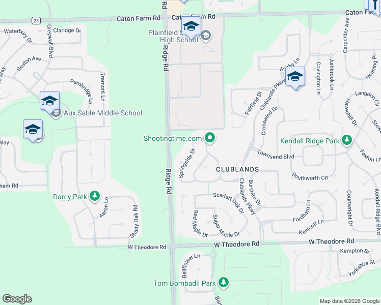 map of restaurants, bars, coffee shops, grocery stores, and more near 1909 Springside Drive in Plainfield