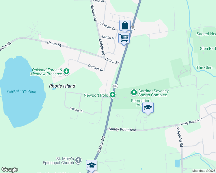 map of restaurants, bars, coffee shops, grocery stores, and more near 53 Cornell Drive in Portsmouth