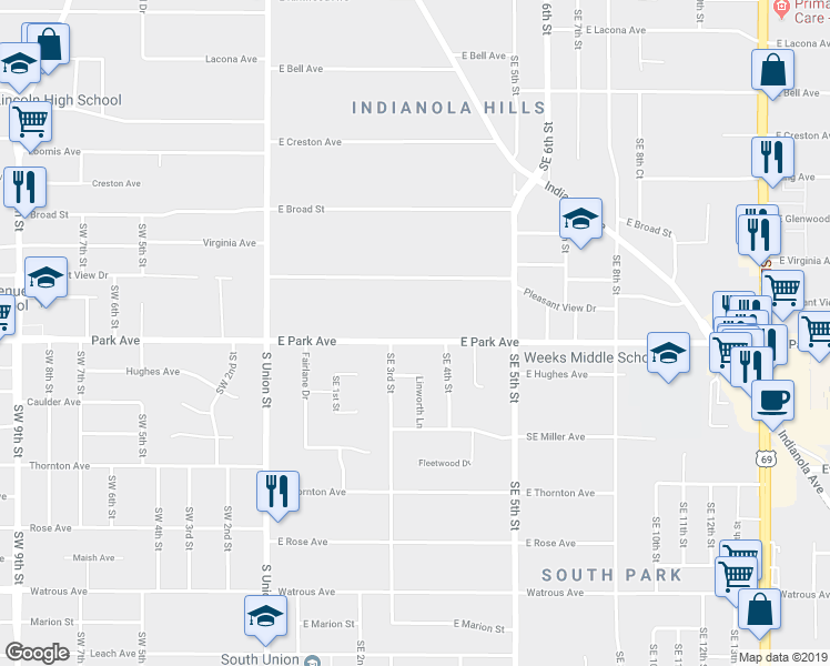 map of restaurants, bars, coffee shops, grocery stores, and more near 320 East Park Avenue in Des Moines