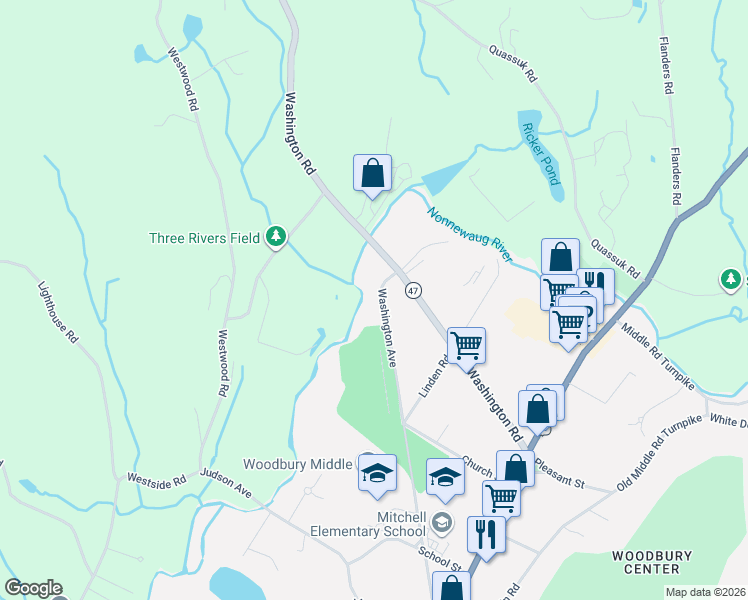 map of restaurants, bars, coffee shops, grocery stores, and more near 157 Washington Avenue in Woodbury