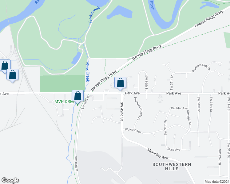 map of restaurants, bars, coffee shops, grocery stores, and more near 4301 Park Avenue in Des Moines