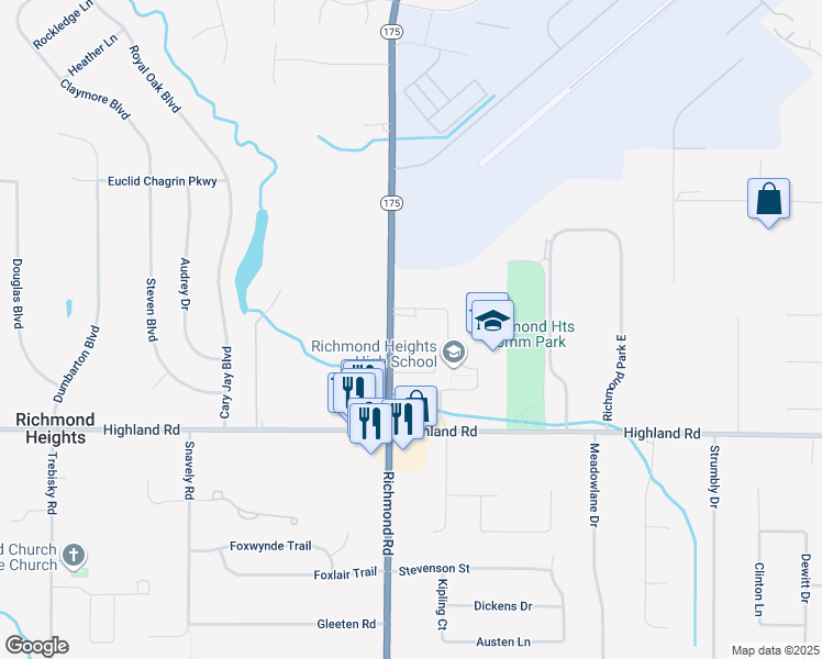 map of restaurants, bars, coffee shops, grocery stores, and more near 427 Richmond Road in Richmond Heights
