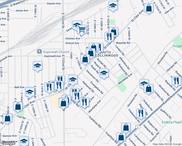map of restaurants, bars, coffee shops, grocery stores, and more near 882 Ruple Road in Cleveland
