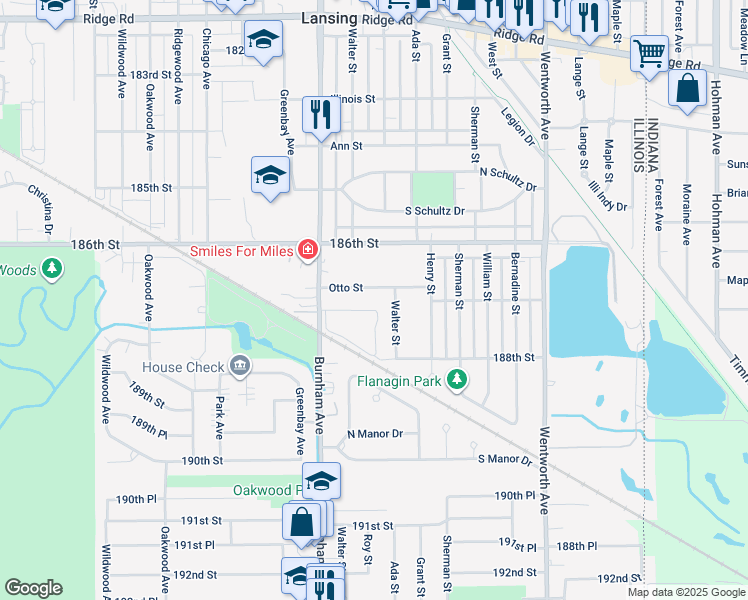map of restaurants, bars, coffee shops, grocery stores, and more near 3259 Otto Street in Lansing