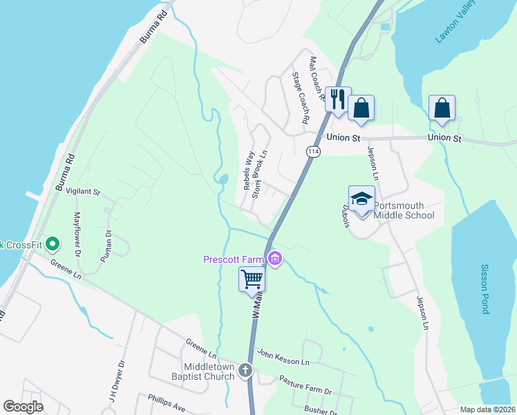 map of restaurants, bars, coffee shops, grocery stores, and more near 43 Freedom Trail Drive in Portsmouth