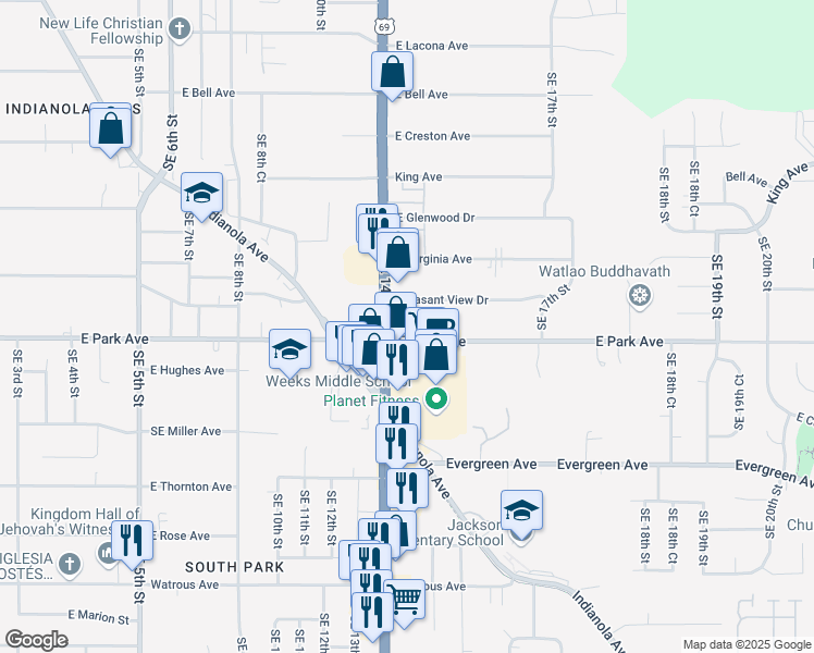 map of restaurants, bars, coffee shops, grocery stores, and more near 1427 Pleasant View Drive in Des Moines