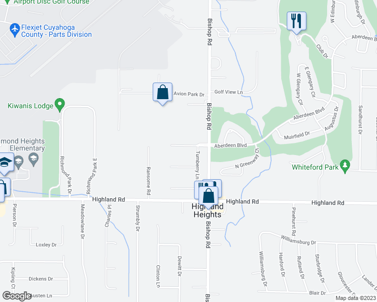map of restaurants, bars, coffee shops, grocery stores, and more near 5524 Strathaven Drive in Highland Heights