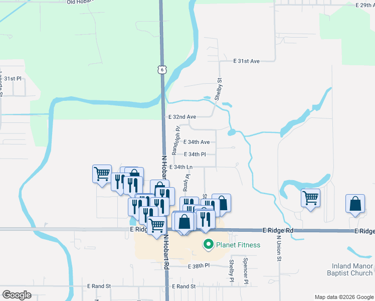 map of restaurants, bars, coffee shops, grocery stores, and more near 3711 East 34th Avenue in Hobart
