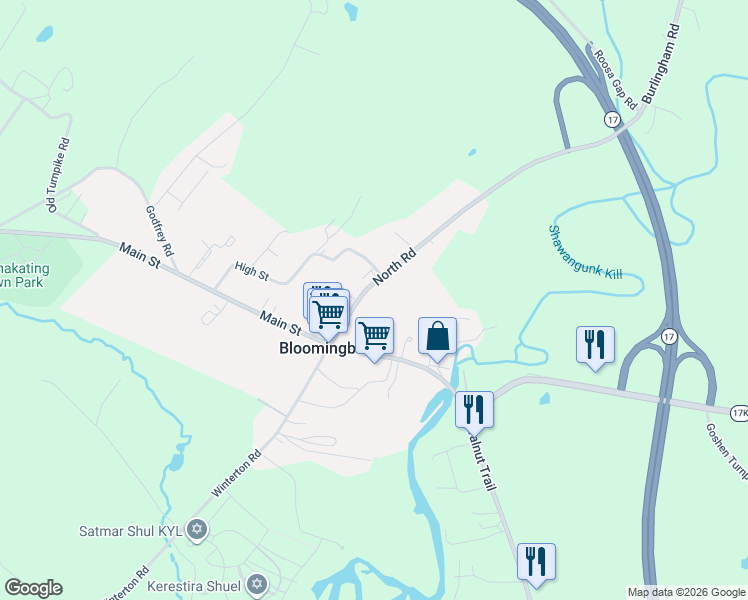 map of restaurants, bars, coffee shops, grocery stores, and more near 30 County Road 61 in Bloomingburg