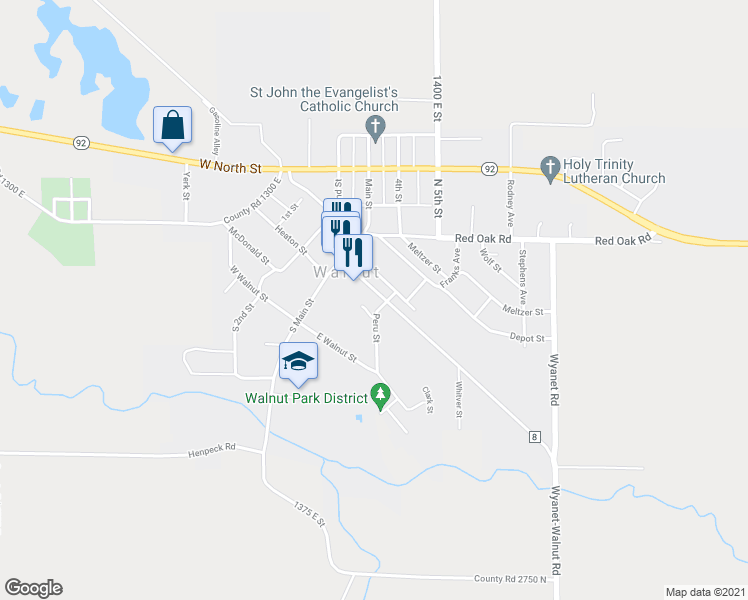 map of restaurants, bars, coffee shops, grocery stores, and more near 102 Peru Street in Walnut