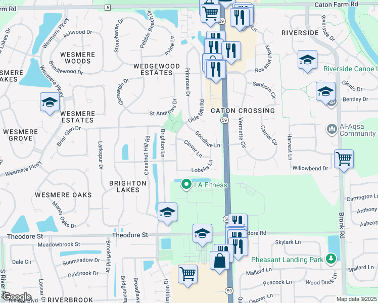 map of restaurants, bars, coffee shops, grocery stores, and more near 4826 Clover Court in Plainfield