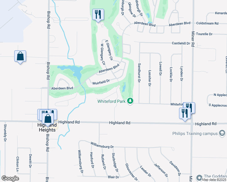 map of restaurants, bars, coffee shops, grocery stores, and more near 459 Dunbar Lane in Highland Heights
