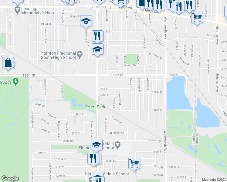 map of restaurants, bars, coffee shops, grocery stores, and more near 3259 Otto Street in Lansing