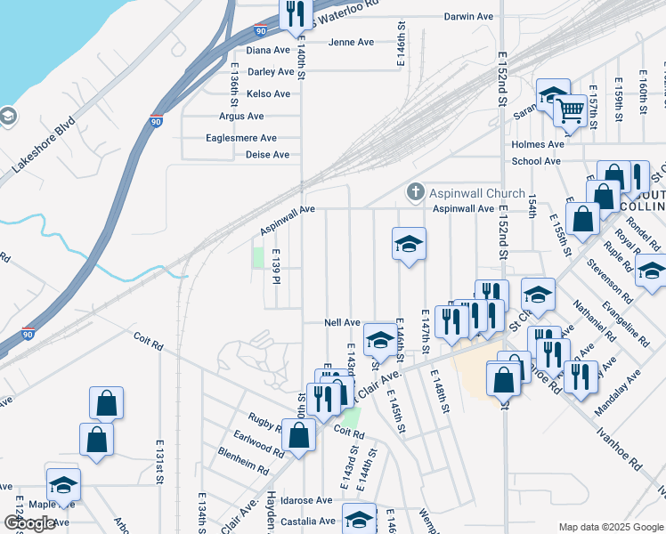 map of restaurants, bars, coffee shops, grocery stores, and more near 871 East 141st Street in Cleveland