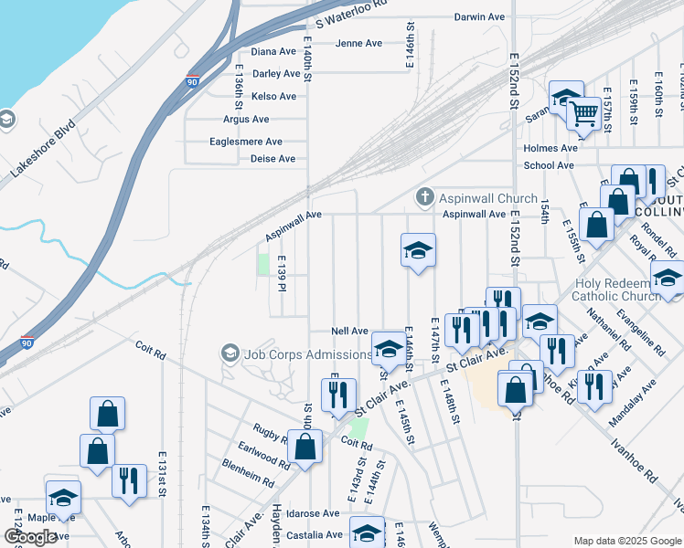 map of restaurants, bars, coffee shops, grocery stores, and more near 871 East 141st Street in Cleveland