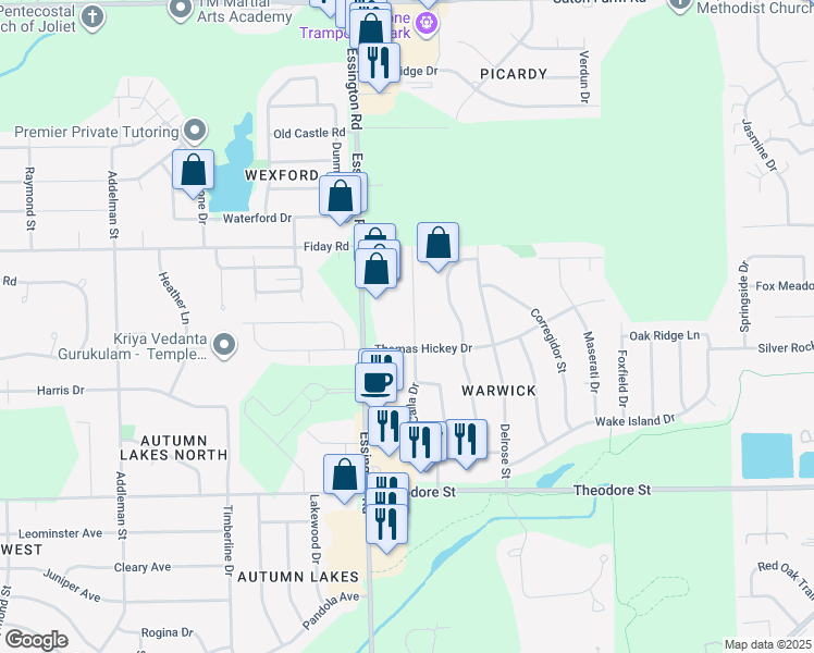 map of restaurants, bars, coffee shops, grocery stores, and more near 1901 Calla Drive in Joliet