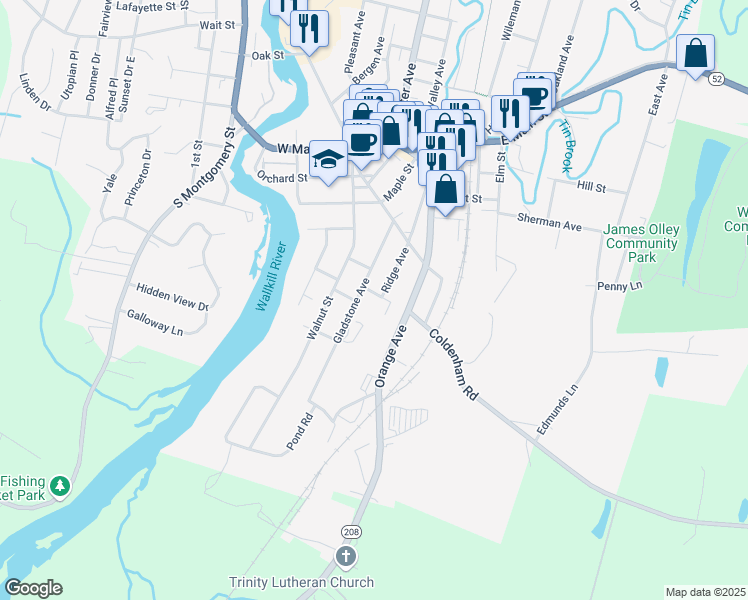 map of restaurants, bars, coffee shops, grocery stores, and more near 25 Ridge Avenue in Walden