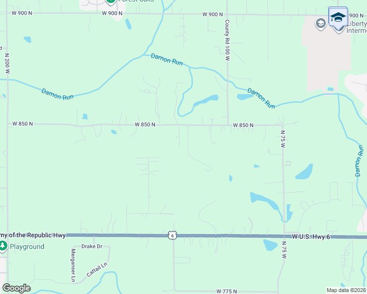 map of restaurants, bars, coffee shops, grocery stores, and more near 120 West 850 North in Valparaiso