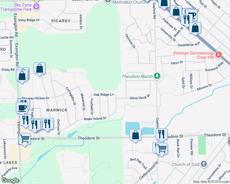 map of restaurants, bars, coffee shops, grocery stores, and more near 2605 Oak Ridge Lane in Joliet