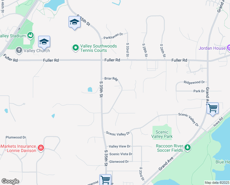 map of restaurants, bars, coffee shops, grocery stores, and more near 931 Briar Ridge in West Des Moines