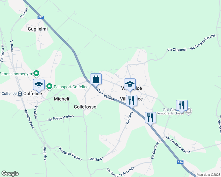 map of restaurants, bars, coffee shops, grocery stores, and more near 5 Via Bernardo Belli in Provincia di Frosinone