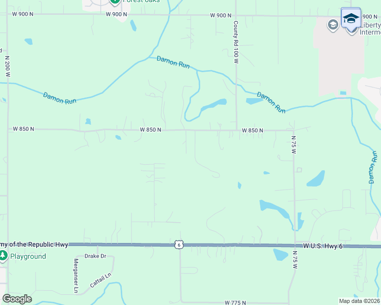 map of restaurants, bars, coffee shops, grocery stores, and more near 120 West 850 North in Valparaiso