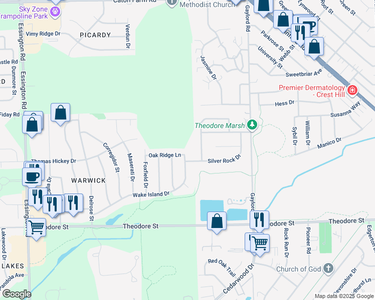 map of restaurants, bars, coffee shops, grocery stores, and more near 2605 Oak Ridge Lane in Joliet