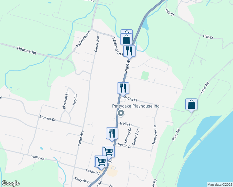 map of restaurants, bars, coffee shops, grocery stores, and more near 5311 Route 9W in Newburgh