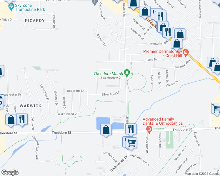 map of restaurants, bars, coffee shops, grocery stores, and more near 2431 Foxtail Court in Crest Hill