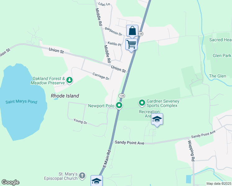 map of restaurants, bars, coffee shops, grocery stores, and more near 53 Cornell Drive in Portsmouth