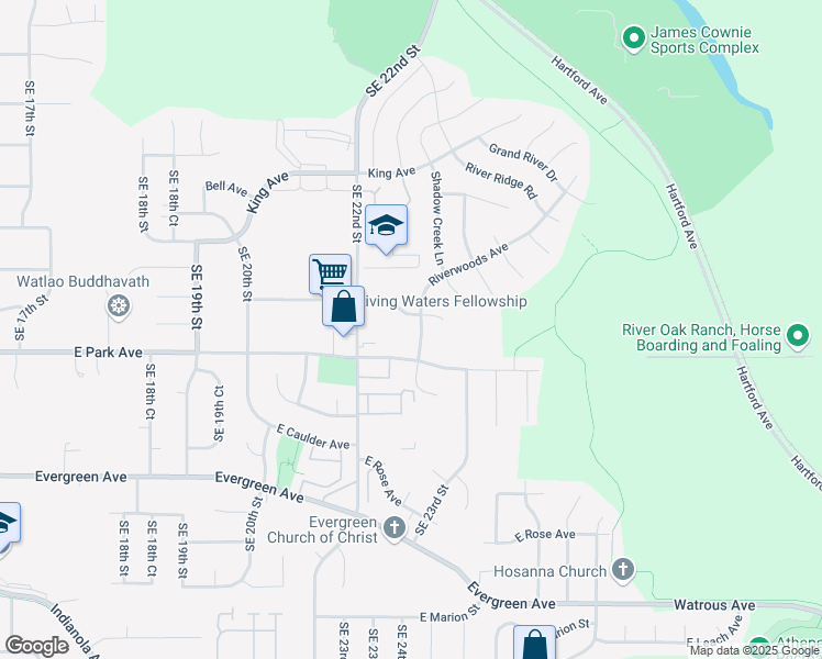 map of restaurants, bars, coffee shops, grocery stores, and more near 2210 East Park Avenue in Des Moines