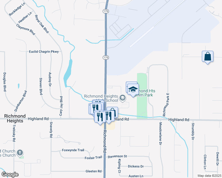 map of restaurants, bars, coffee shops, grocery stores, and more near 427 Richmond Road in Richmond Heights