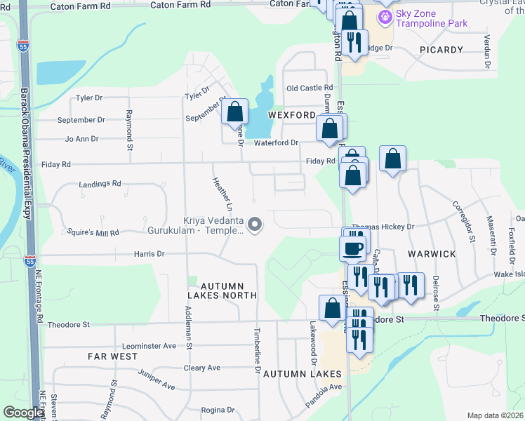 map of restaurants, bars, coffee shops, grocery stores, and more near 1957 Timberview Drive in Joliet