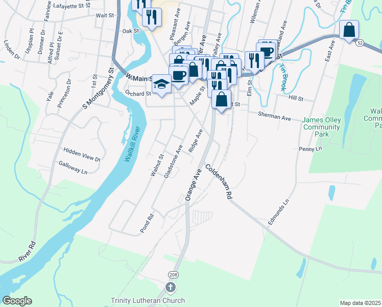 map of restaurants, bars, coffee shops, grocery stores, and more near 25 Ridge Avenue in Walden