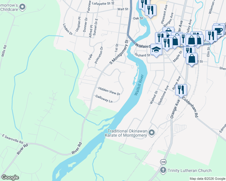 map of restaurants, bars, coffee shops, grocery stores, and more near 7 Hidden View Drive in Walden