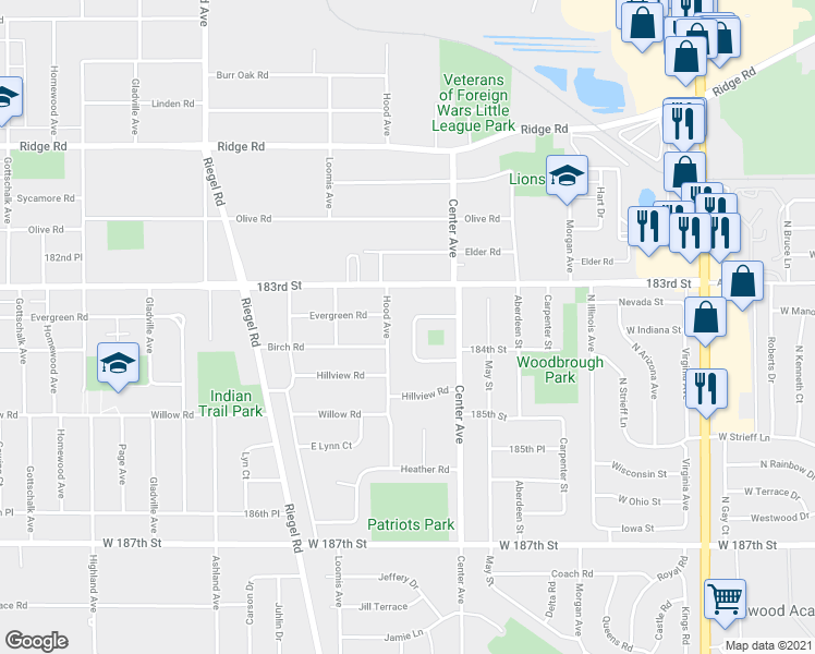 map of restaurants, bars, coffee shops, grocery stores, and more near 18348 Pierce Avenue in Homewood