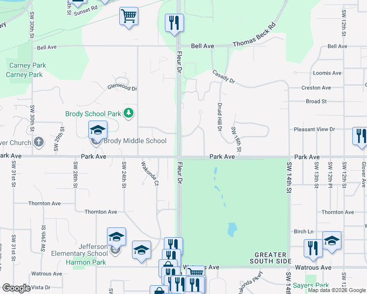 map of restaurants, bars, coffee shops, grocery stores, and more near in Des Moines