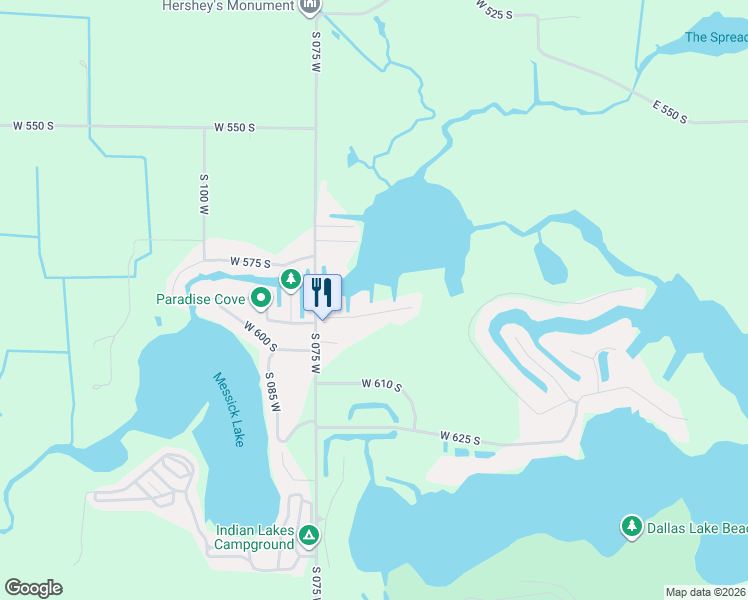 map of restaurants, bars, coffee shops, grocery stores, and more near 635 West 590 South in Wolcottville