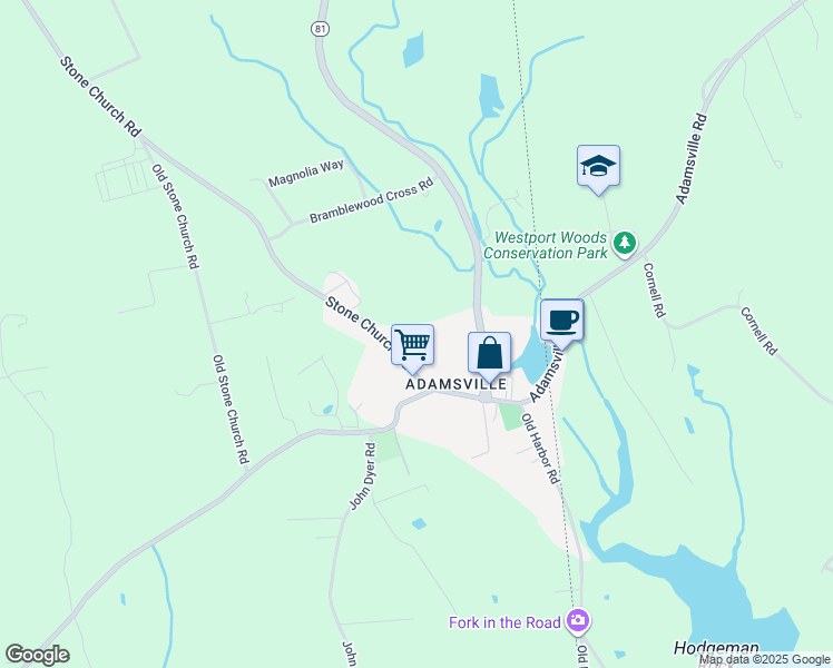 map of restaurants, bars, coffee shops, grocery stores, and more near 70 Stone Church Road in Little Compton