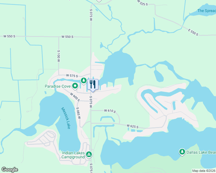 map of restaurants, bars, coffee shops, grocery stores, and more near 635 West 590 South in Wolcottville