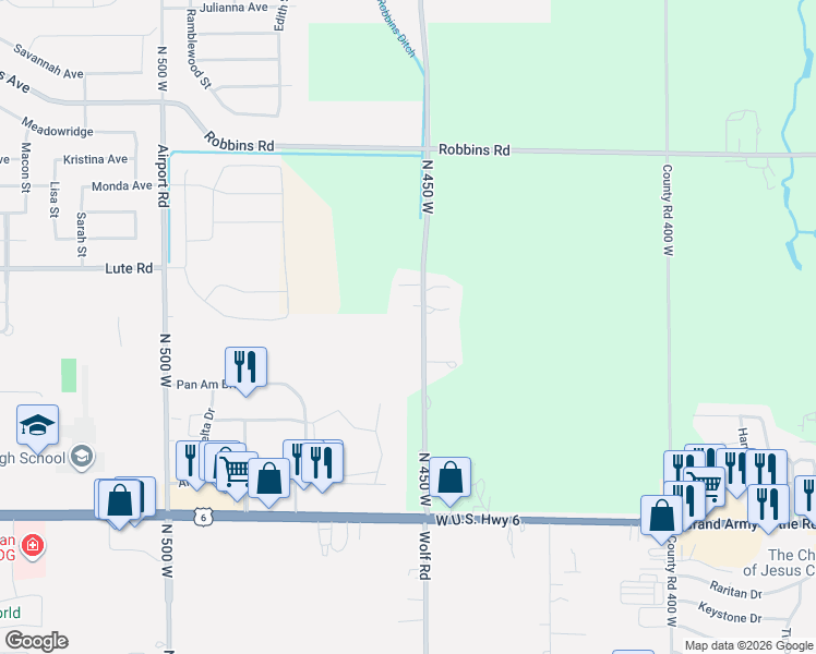 map of restaurants, bars, coffee shops, grocery stores, and more near 3200 Spinnaker Way in Portage