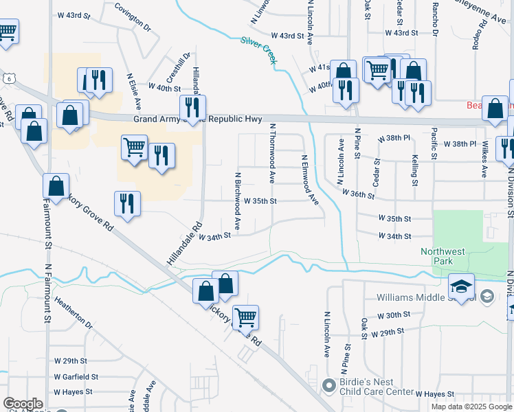 map of restaurants, bars, coffee shops, grocery stores, and more near 2723 W 35th St in Davenport