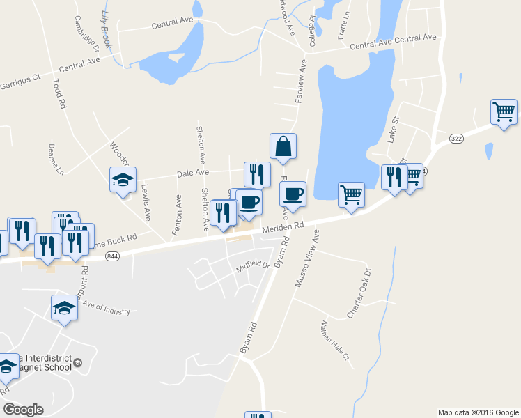 map of restaurants, bars, coffee shops, grocery stores, and more near 12 Chesterfield Avenue in Wolcott