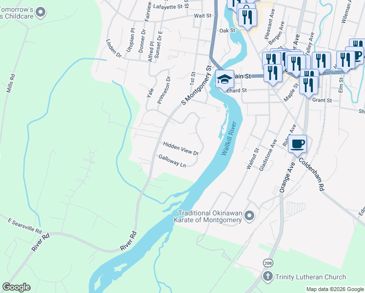 map of restaurants, bars, coffee shops, grocery stores, and more near 7 Hidden View Drive in Walden
