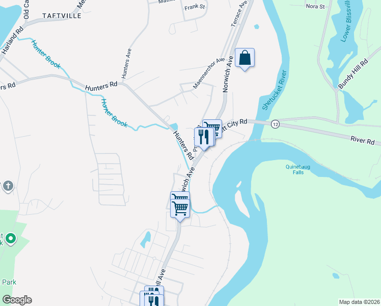 map of restaurants, bars, coffee shops, grocery stores, and more near 11 Hunters Road in Norwich