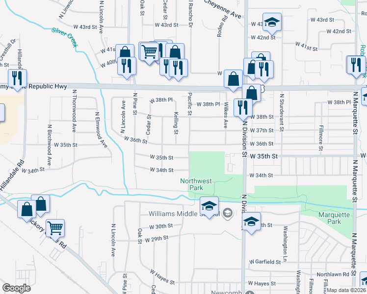 map of restaurants, bars, coffee shops, grocery stores, and more near 2011 West 36th Street in Davenport