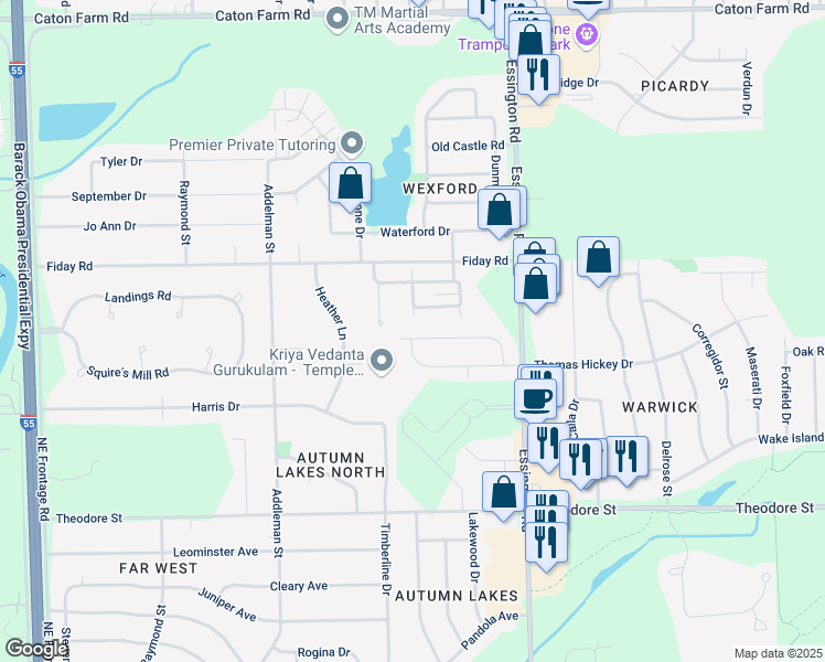 map of restaurants, bars, coffee shops, grocery stores, and more near 3357 D Hutchison Avenue in Joliet