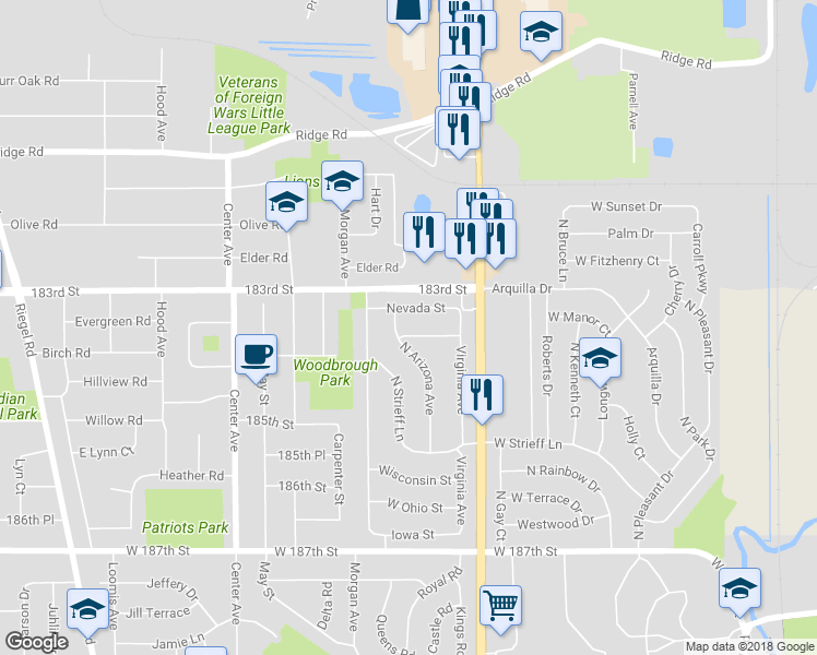 map of restaurants, bars, coffee shops, grocery stores, and more near 1109 West Indiana Street in Glenwood