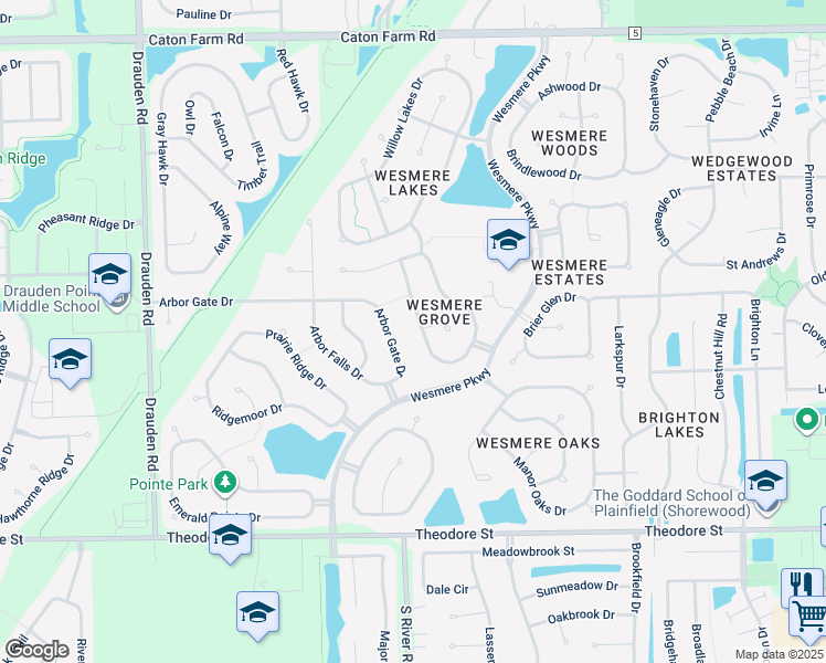 map of restaurants, bars, coffee shops, grocery stores, and more near 1902 Westmore Grove Drive in Plainfield
