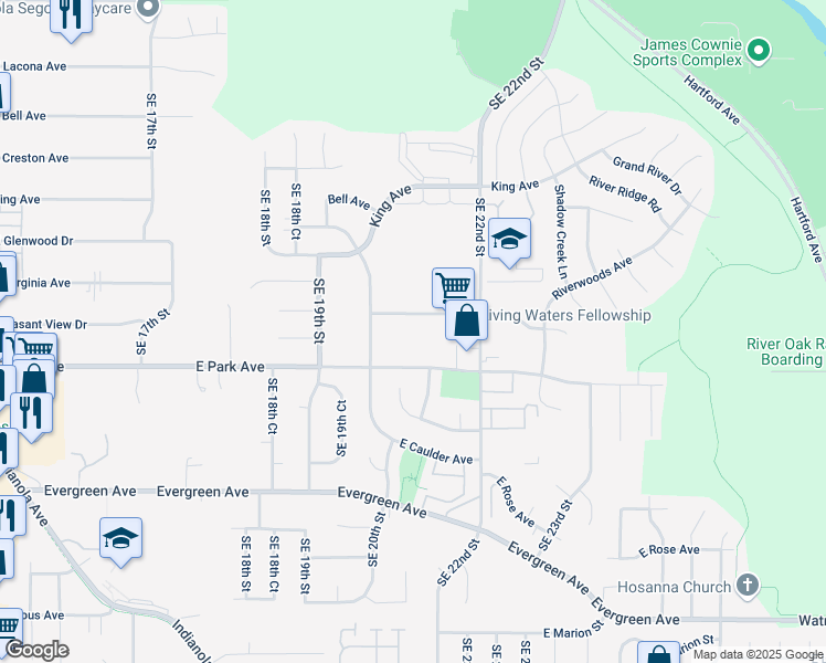 map of restaurants, bars, coffee shops, grocery stores, and more near 2101 East Virginia Avenue in Des Moines